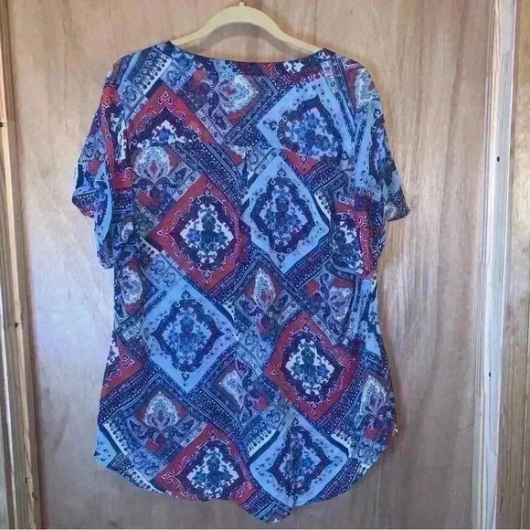 CB Established 1962 Blouse Tunic Top 1X Womans Plus Blue Short Sleeves - Picture 8 of 12